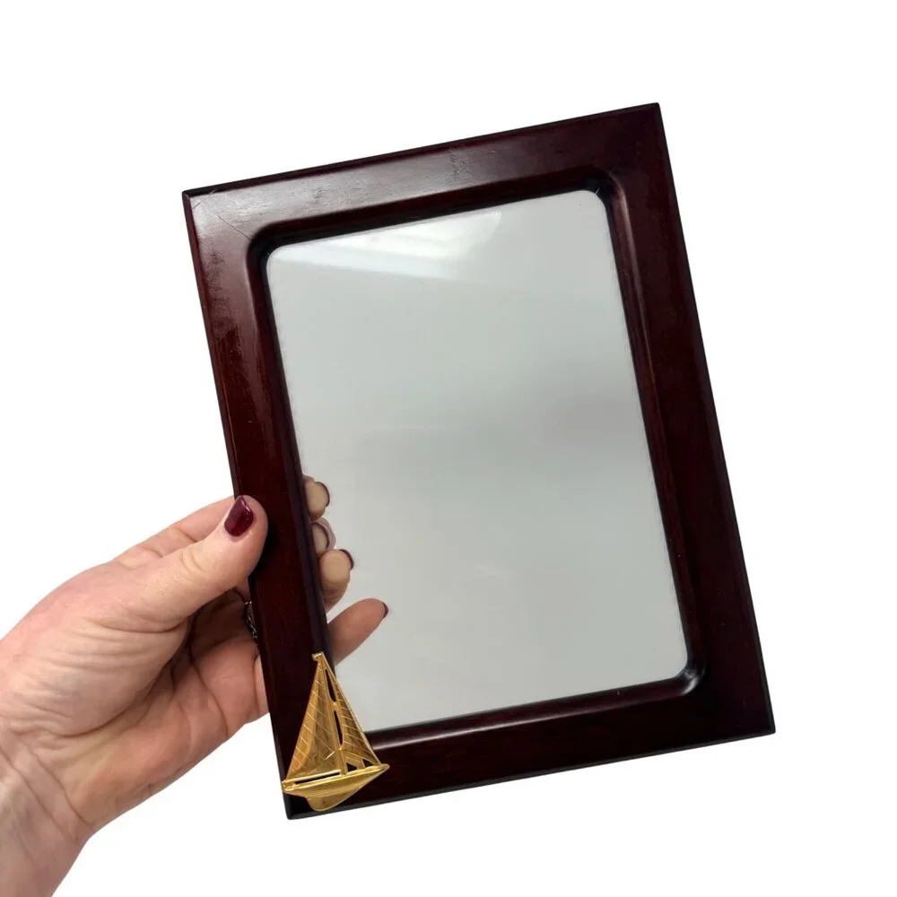 Vintage Rosewood Nautical Picture Frame Brass Sailboat 5x7